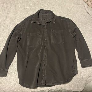 Aerie Women’s Lumber Jane Fleece Botton Down Shirt Longsleeve in Grey